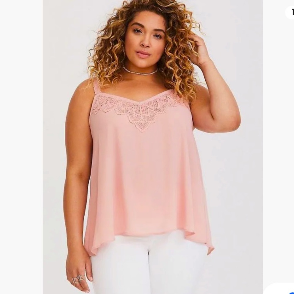 Torrid Sophie Crochet Lace Top Georgette Swing Cami Tank Blush Size 2